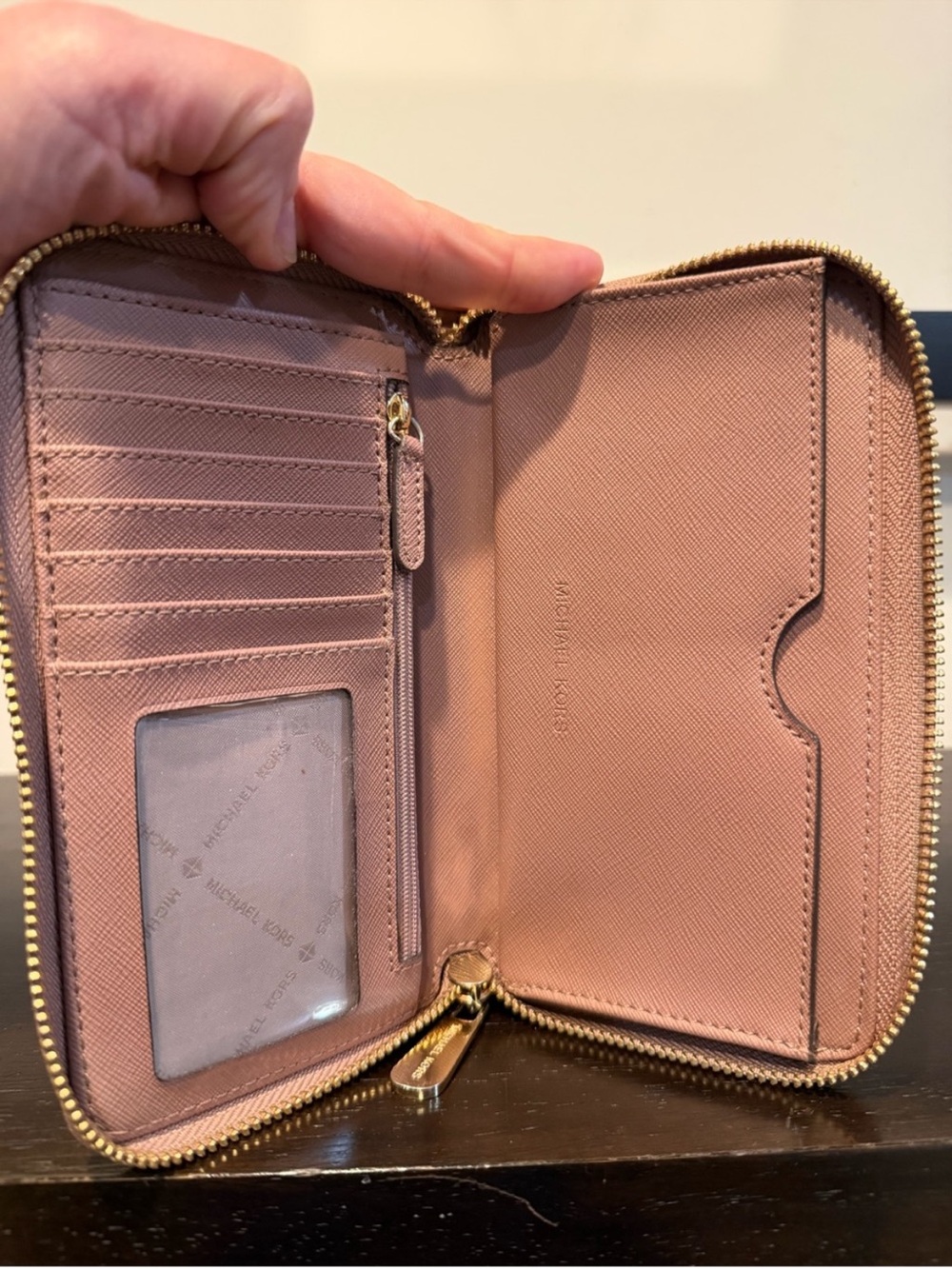 Michael Kors Pink Zip-Around Wristlet Wallet with Gold Logo - Picture 6 of 7